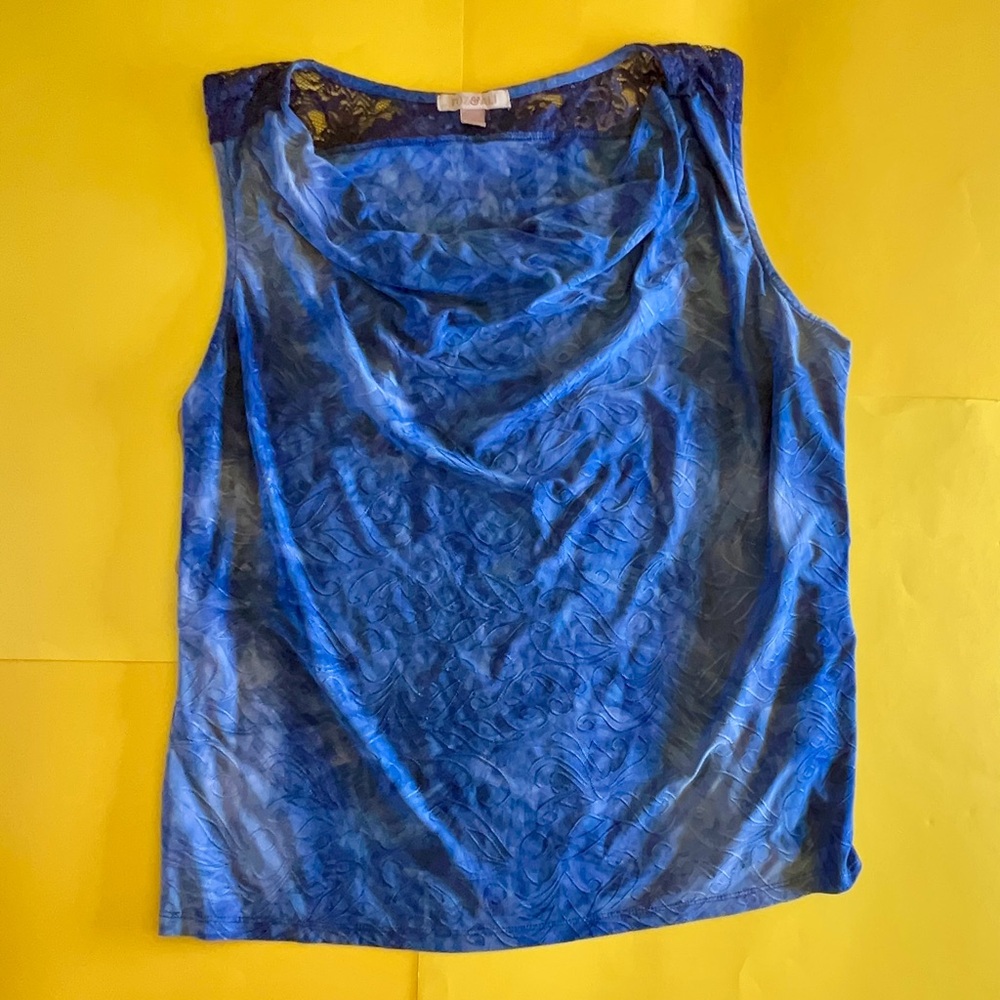 Ros & Ali Blue Embroidered Design Lace Backed Top